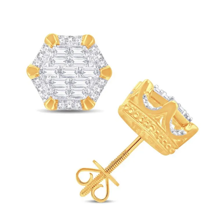 10 Karat Yellow Gold 0.53 Carat Diamond Hexagon Earrings-0128186-YG