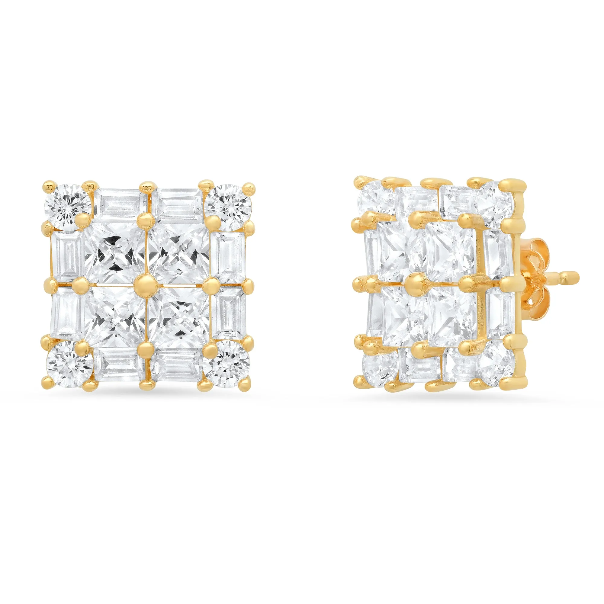 10K Yellow Gold Princess Cut Frame Cubic Zirconia Earrings