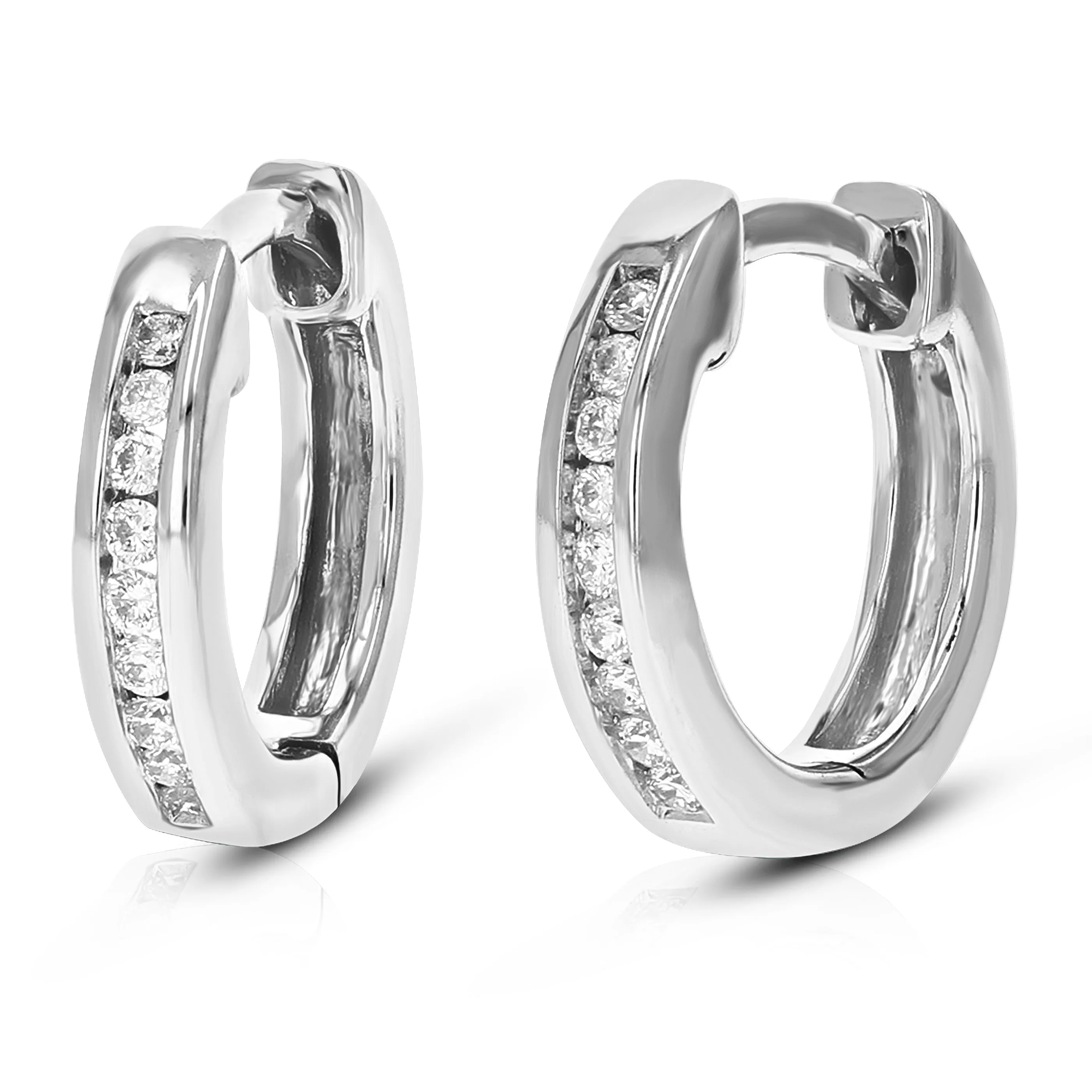 1/10 cttw Lab Grown Diamond Hoop Earring Channel Set Silver