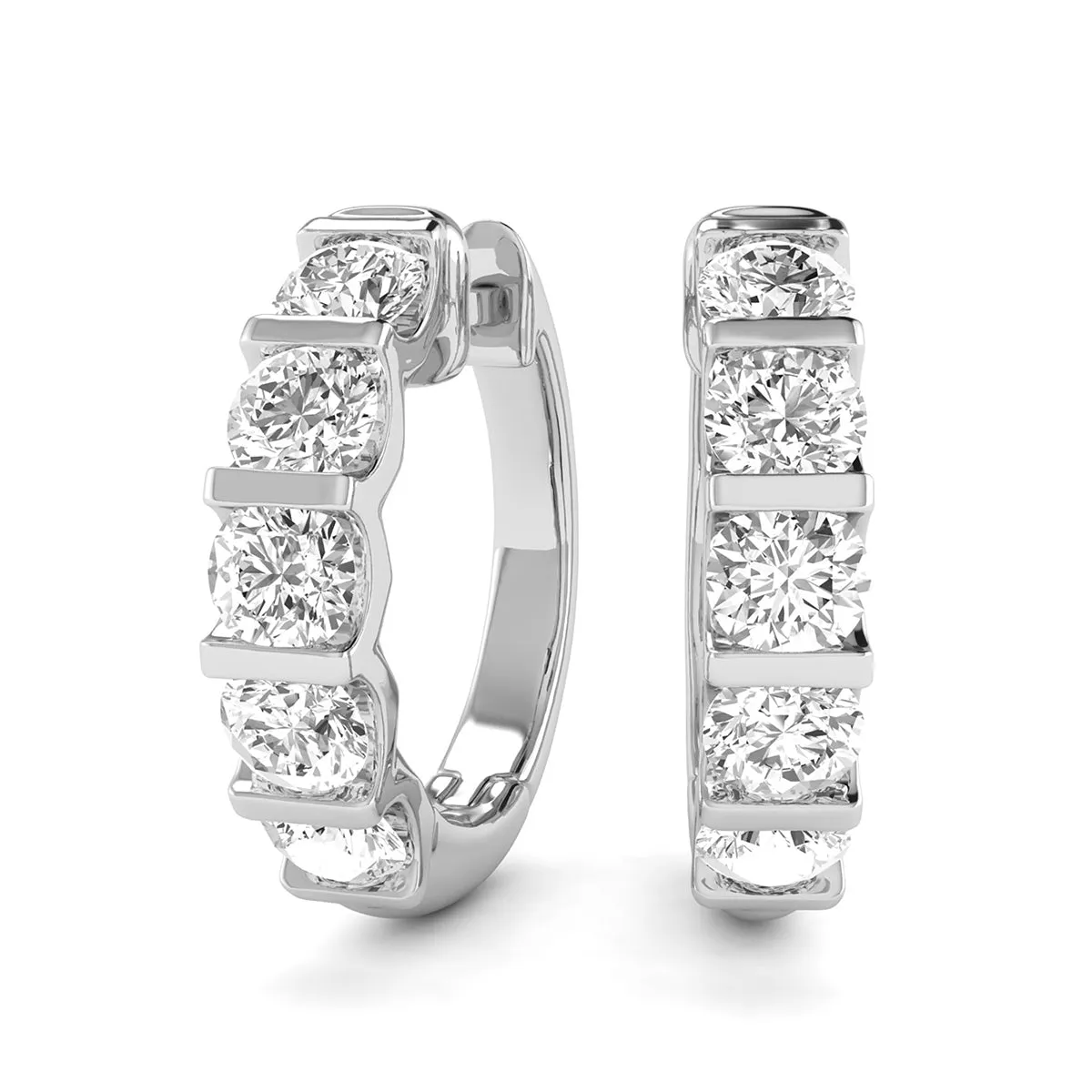 1/2 Carat Tw Natural Channel Set Diamond Hoop Earrings In 14K White Gold