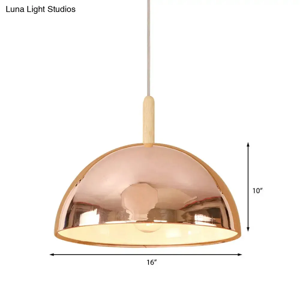 12"/16" Mirrored Pendant Light in Rose Gold - Dome Shade, Retro Style - Ideal for Living Room