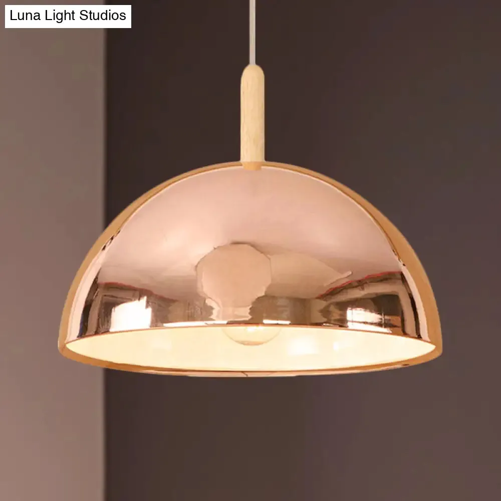 12"/16" Mirrored Pendant Light in Rose Gold - Dome Shade, Retro Style - Ideal for Living Room