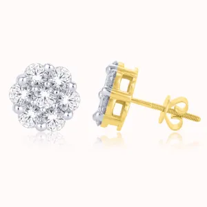 14 Karat Yellow Gold 0.50 Carat Diamond Flower Earrings