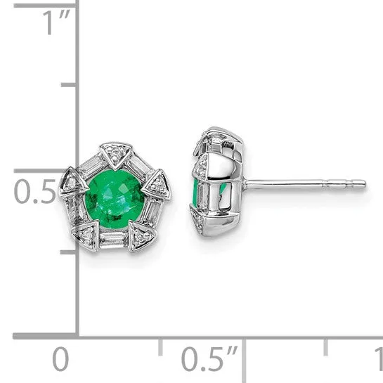 14k White Gold Emerald and Diamond Post Earrings