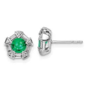 14k White Gold Emerald and Diamond Post Earrings