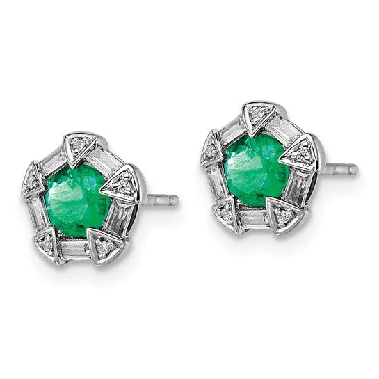 14k White Gold Emerald and Diamond Post Earrings