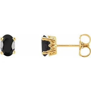 14K White Natural Black Onyx Earrings