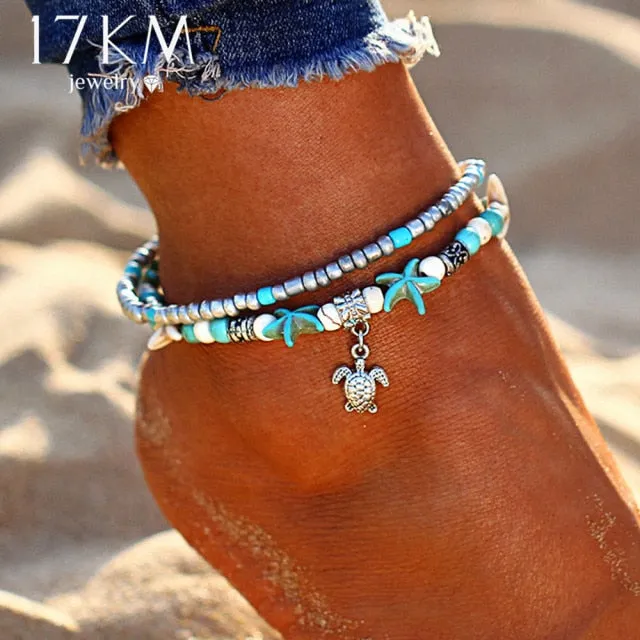 17KM Punk Multilayered Lock Snake Chain Anklet