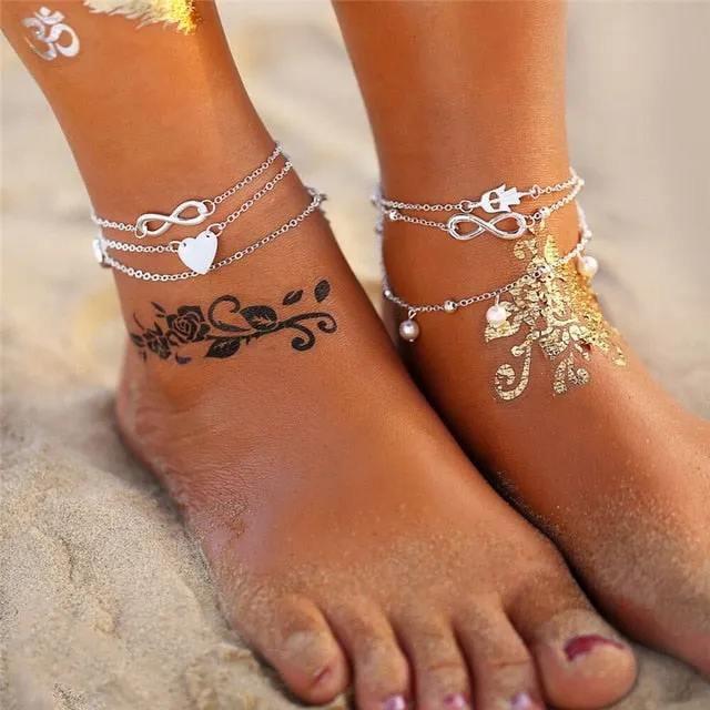 17KM Punk Multilayered Lock Snake Chain Anklet