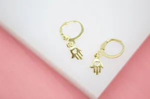 18K Gold Filled Hand Of Hamsa Heart Huggies Earrings