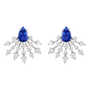 18k Luminus White Gold Earring With 0.84 Cts Vs-Gh Diamonds  And Tanzanite