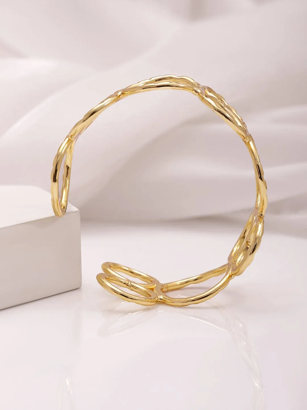 18KT Gold Plated Floral  Brass Bangle Style Bracelet