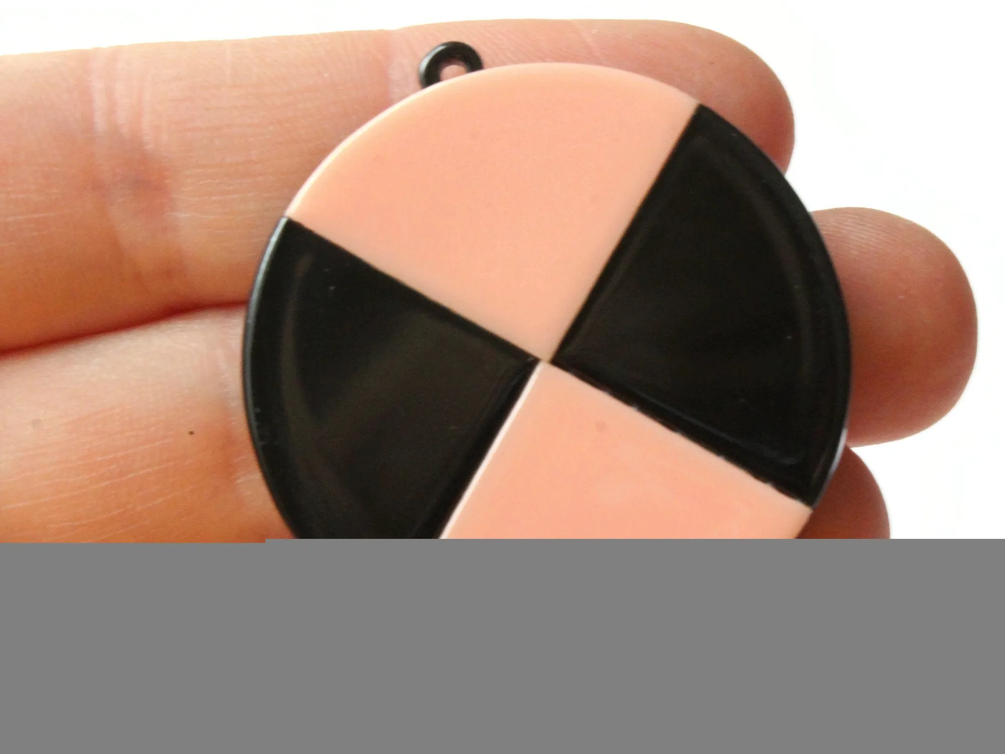 2 Pink and Black Flat Round Resin Pendants