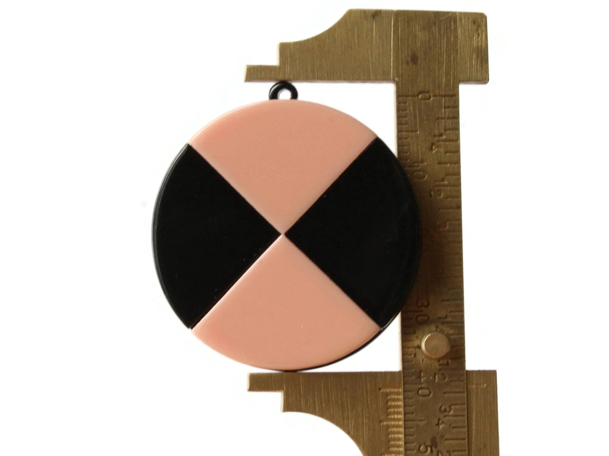 2 Pink and Black Flat Round Resin Pendants