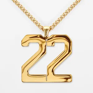 22 Number Pendant with Chain Kids Necklace - Gold Plated Stainless Steel