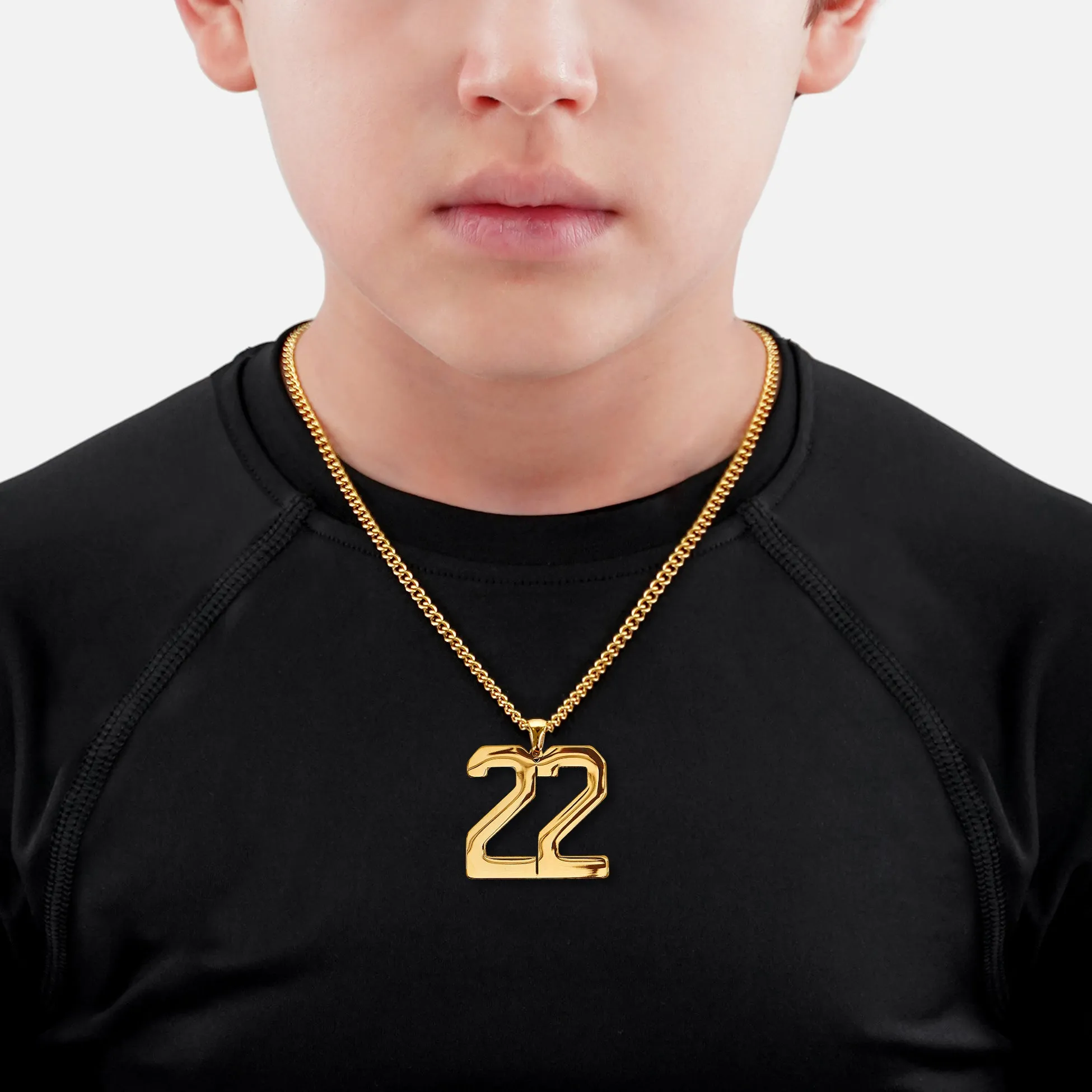 22 Number Pendant with Chain Kids Necklace - Gold Plated Stainless Steel