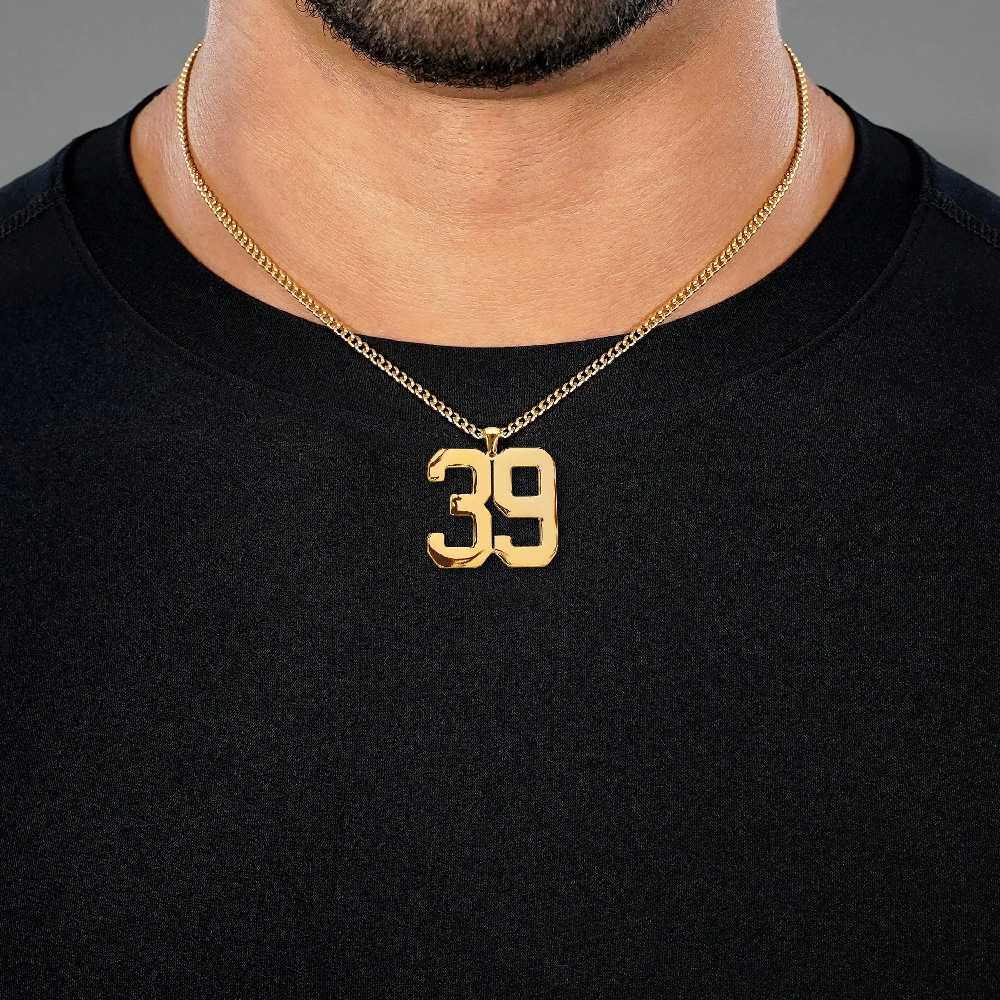 39 Number Pendant with Chain Necklace - Gold Plated Stainless Steel