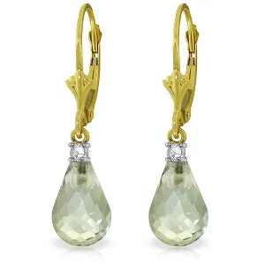 4.6 Carat 14K Solid Yellow Gold Leverback Earrings Diamond Green Amethyst