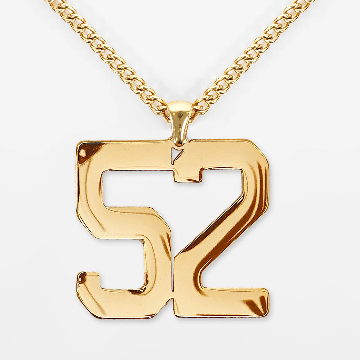 52 Number Pendant with Chain Necklace - Gold Plated Stainless Steel