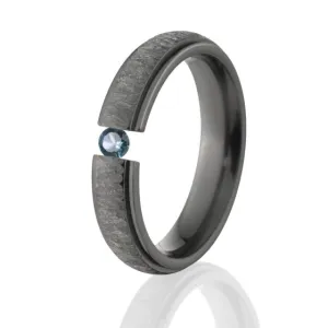 5mm Tree Bark Ring, Blue Topaz Ring, Black Tension Set