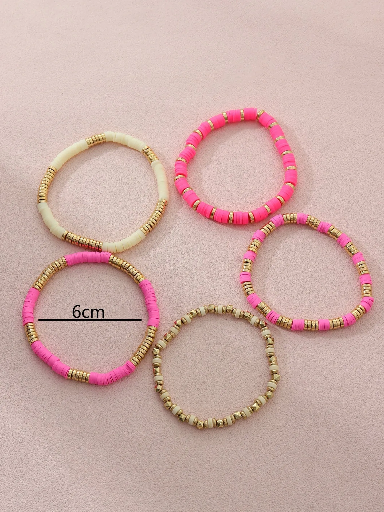 5pcs/set Fashionable Elastic Bracelet Set With Soft Pottery Beads