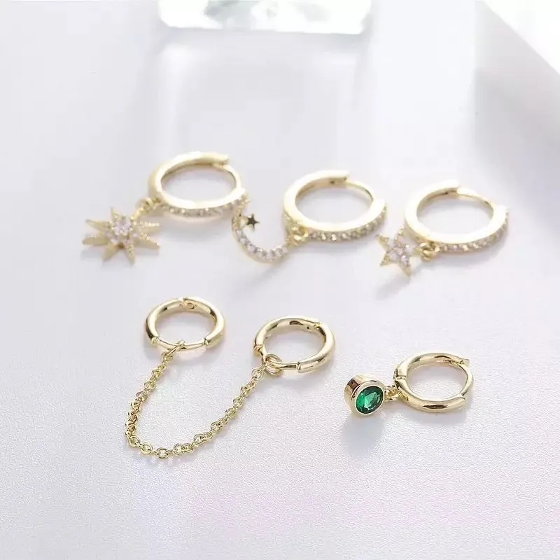 6 Piece Celestial Huggies Earring Set