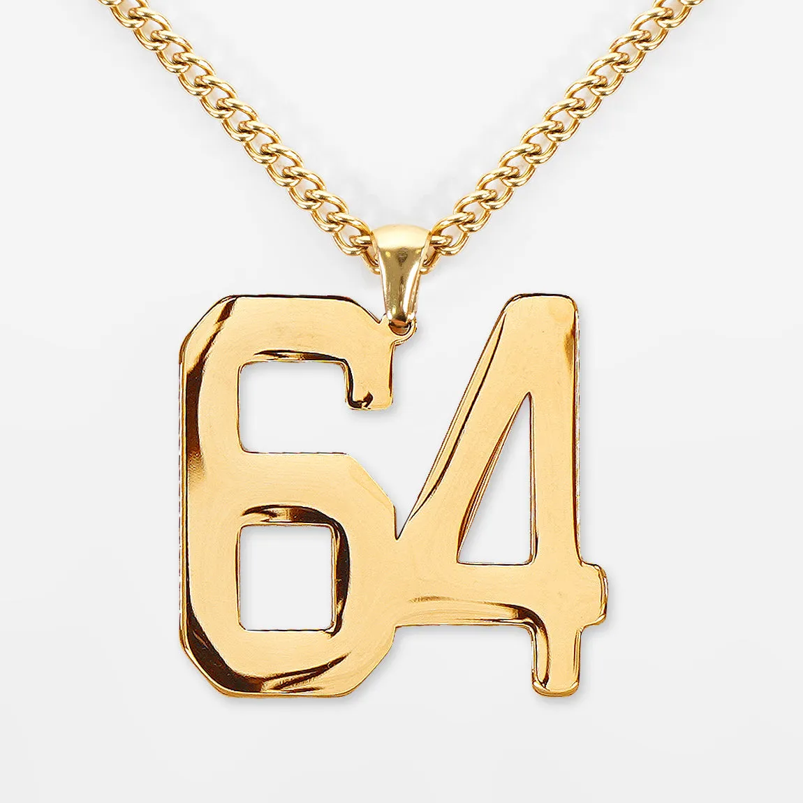 64 Number Pendant with Chain Kids Necklace - Gold Plated Stainless Steel