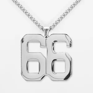 66 Number Pendant with Chain Kids Necklace - Stainless Steel