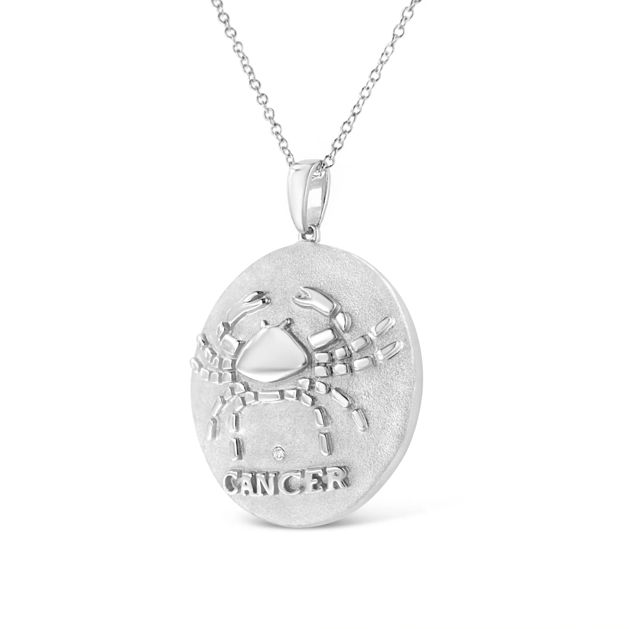 .925 Sterling Silver Diamond Accent Cancer Zodiac Design 18" Pendant Necklace Medallion (K-L Color, I1-I2 Clarity)