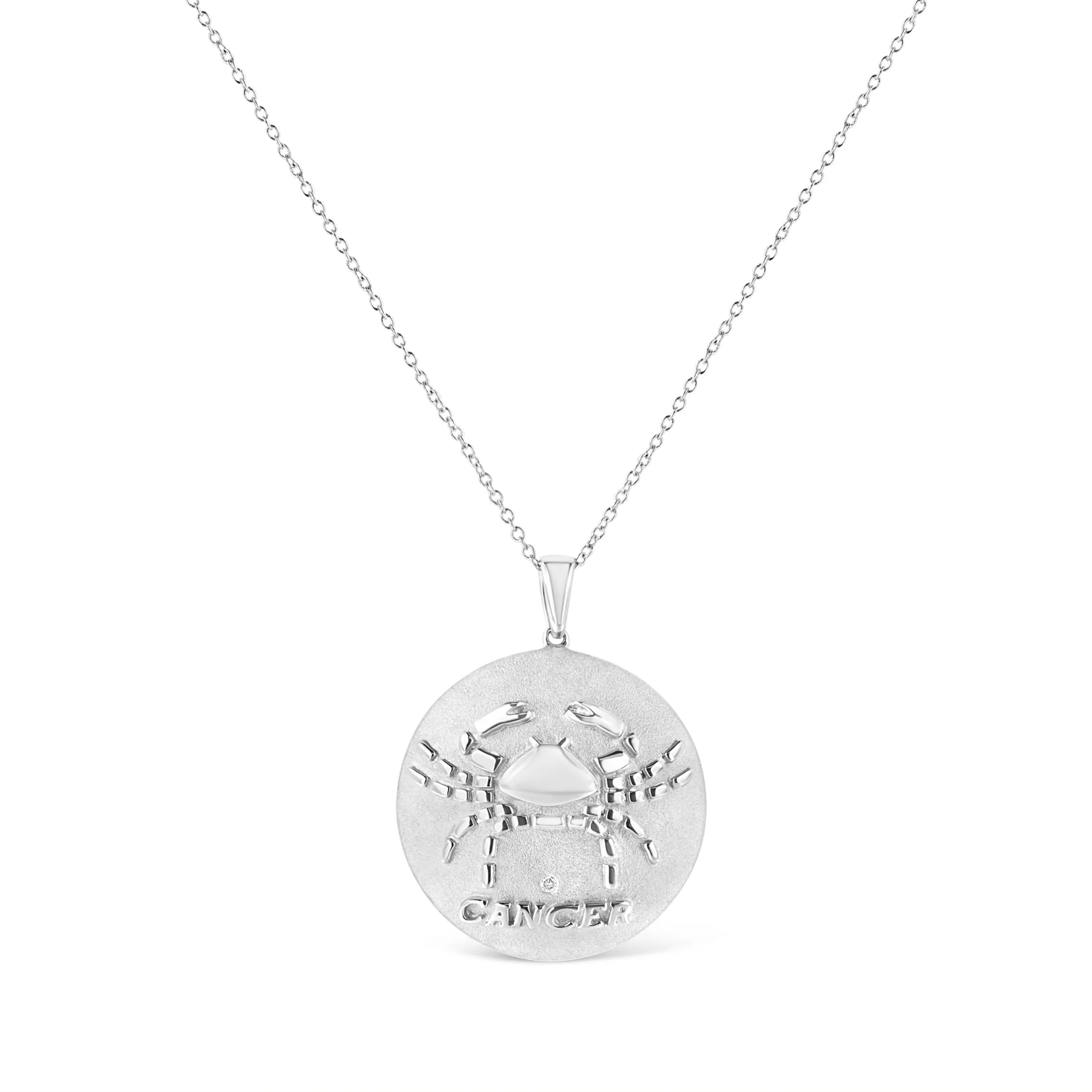 .925 Sterling Silver Diamond Accent Cancer Zodiac Design 18" Pendant Necklace Medallion (K-L Color, I1-I2 Clarity)