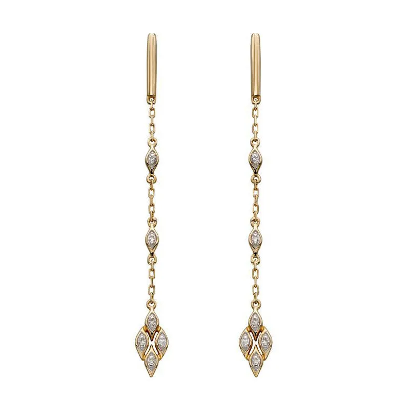 9ct Yellow Gold Diamond Deco Drop Earrings GE2277