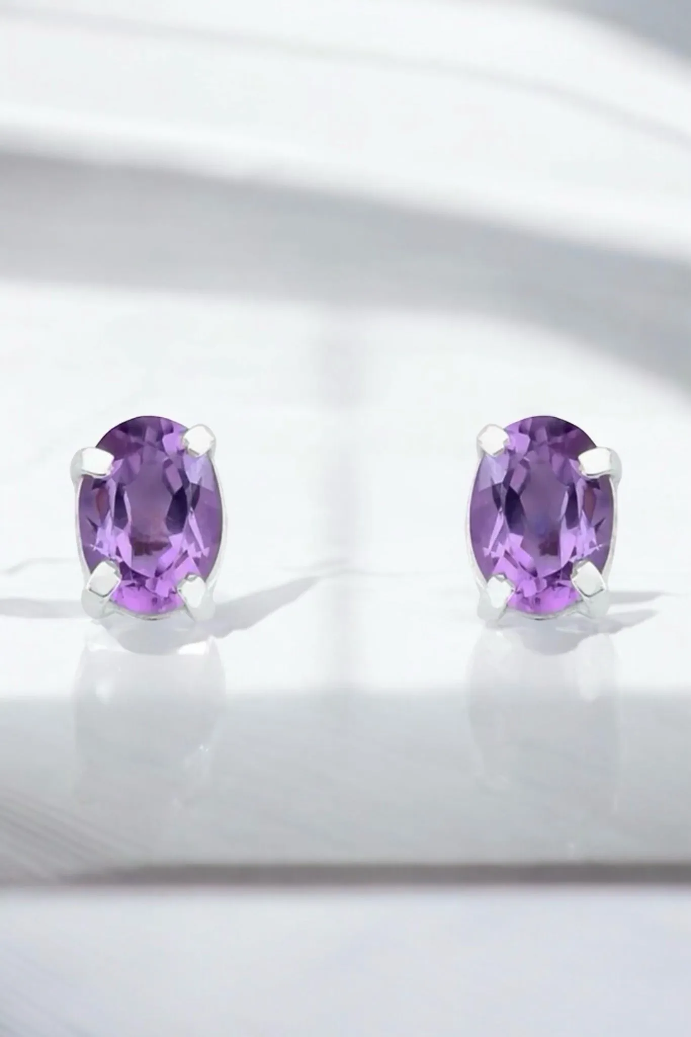 Amethyst Oval Silver Earrings