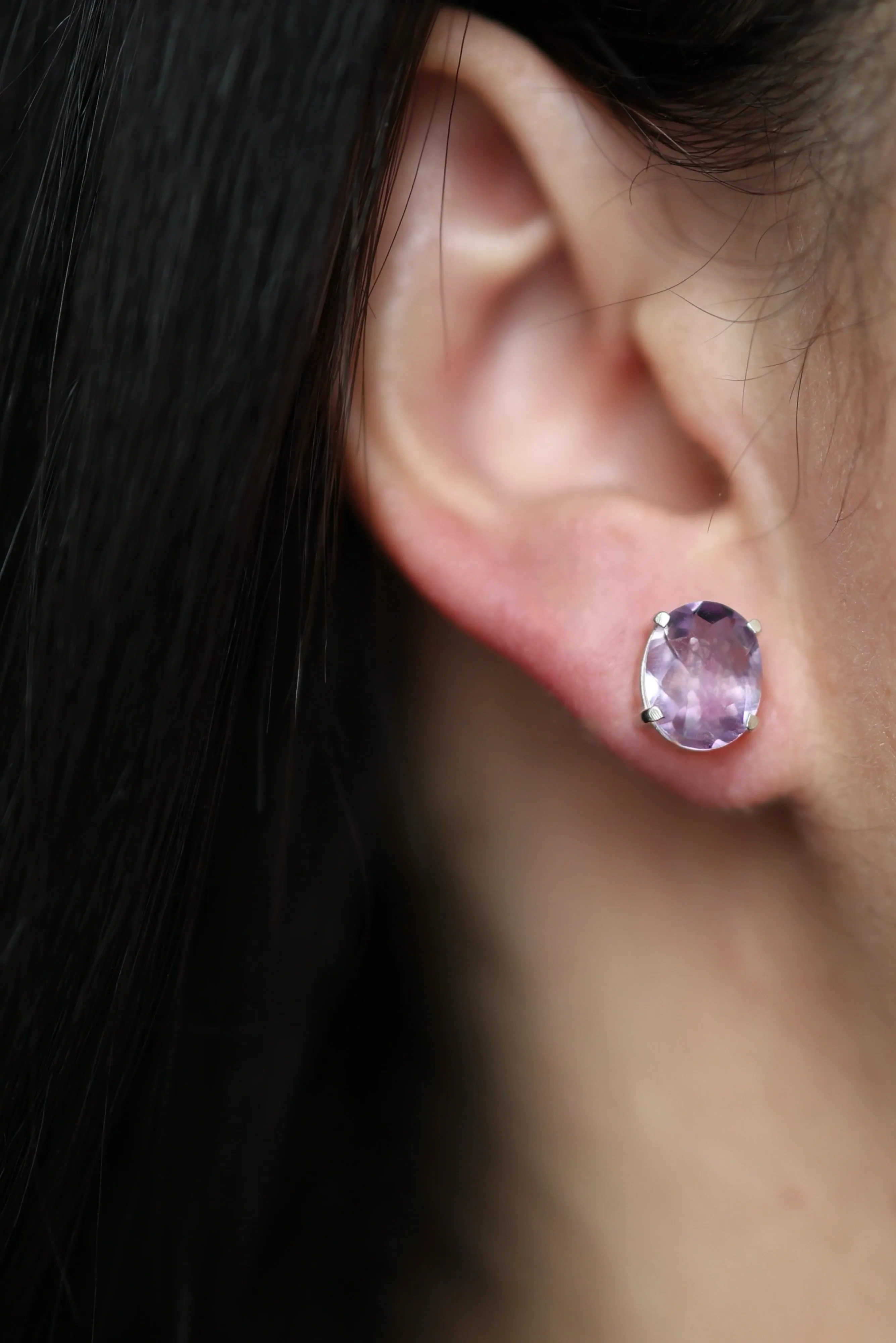 Amethyst Oval Silver Earrings