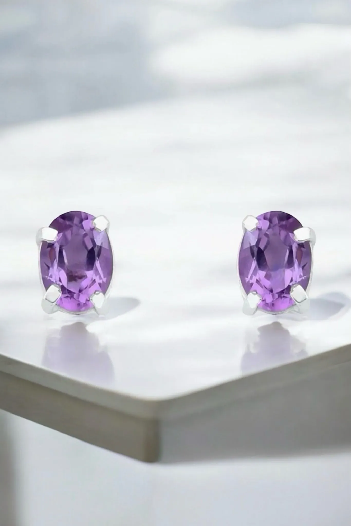 Amethyst Oval Silver Earrings