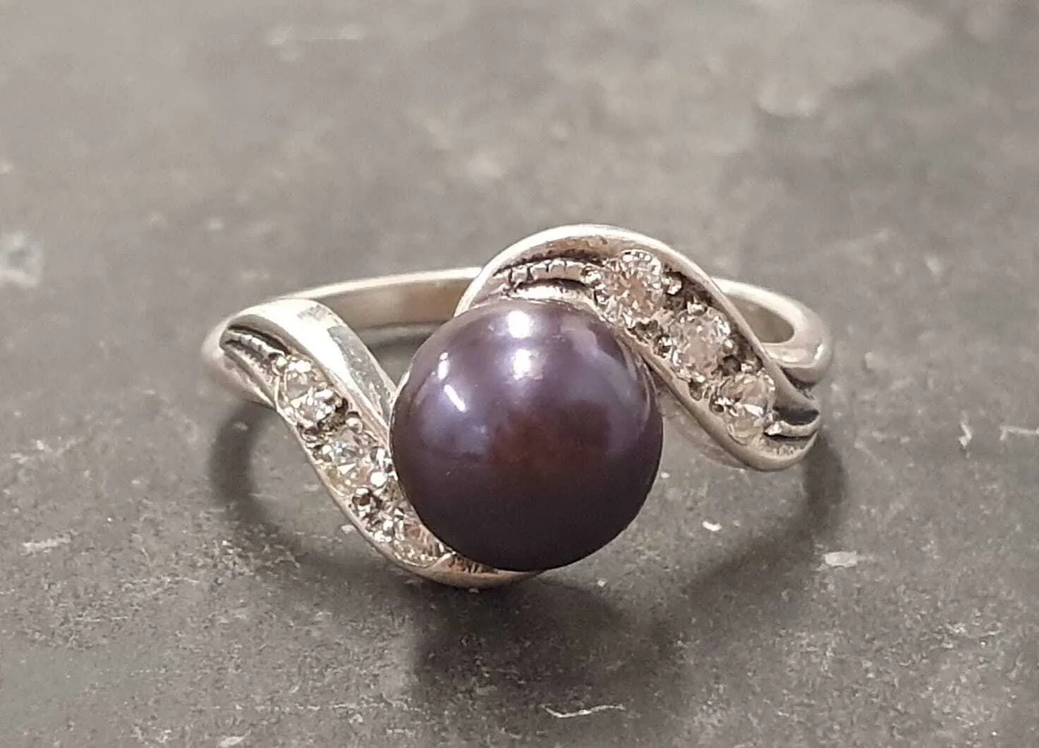 Antique Black Pearl Ring - Genuine Black Pearl Ring - Black Pearl Silver Ring