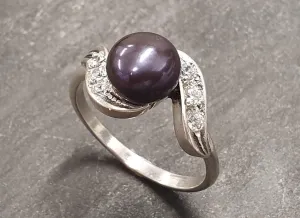 Antique Black Pearl Ring - Genuine Black Pearl Ring - Black Pearl Silver Ring