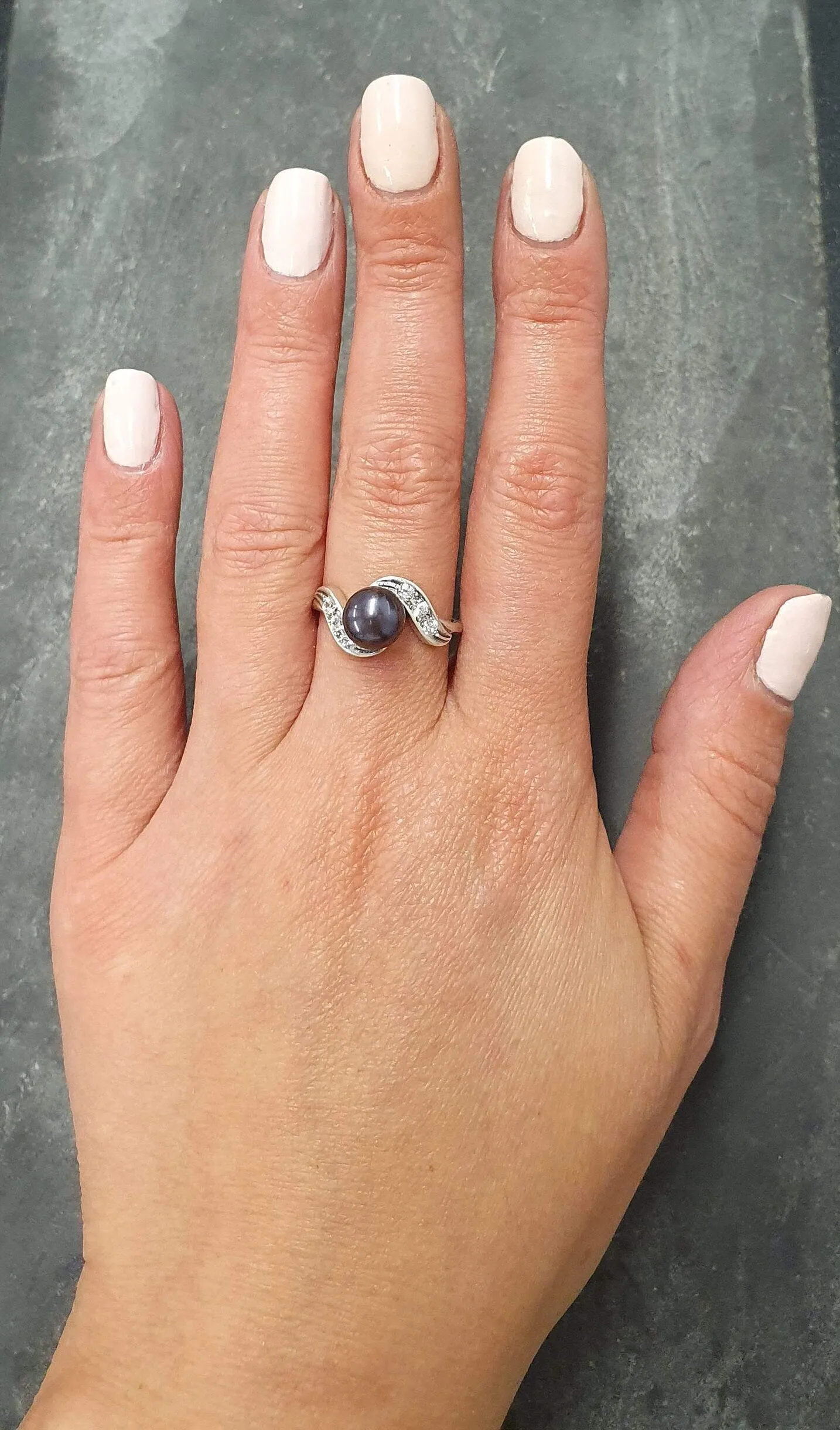 Antique Black Pearl Ring - Genuine Black Pearl Ring - Black Pearl Silver Ring