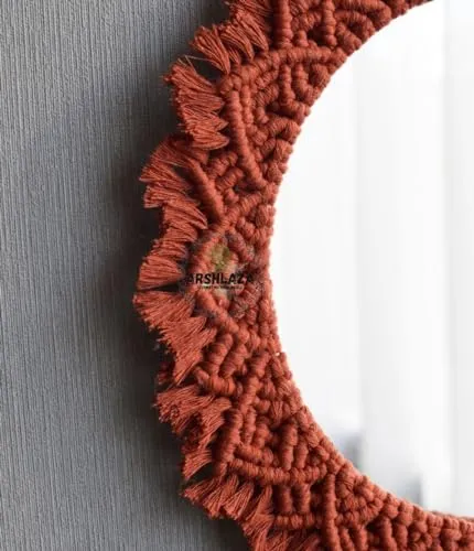 ARSHLAZA Macrame Hanging Wall Mirror with Macrame Round Mirror Art Boho Decor Macrame Decorative Mirror [MBM21] Brown