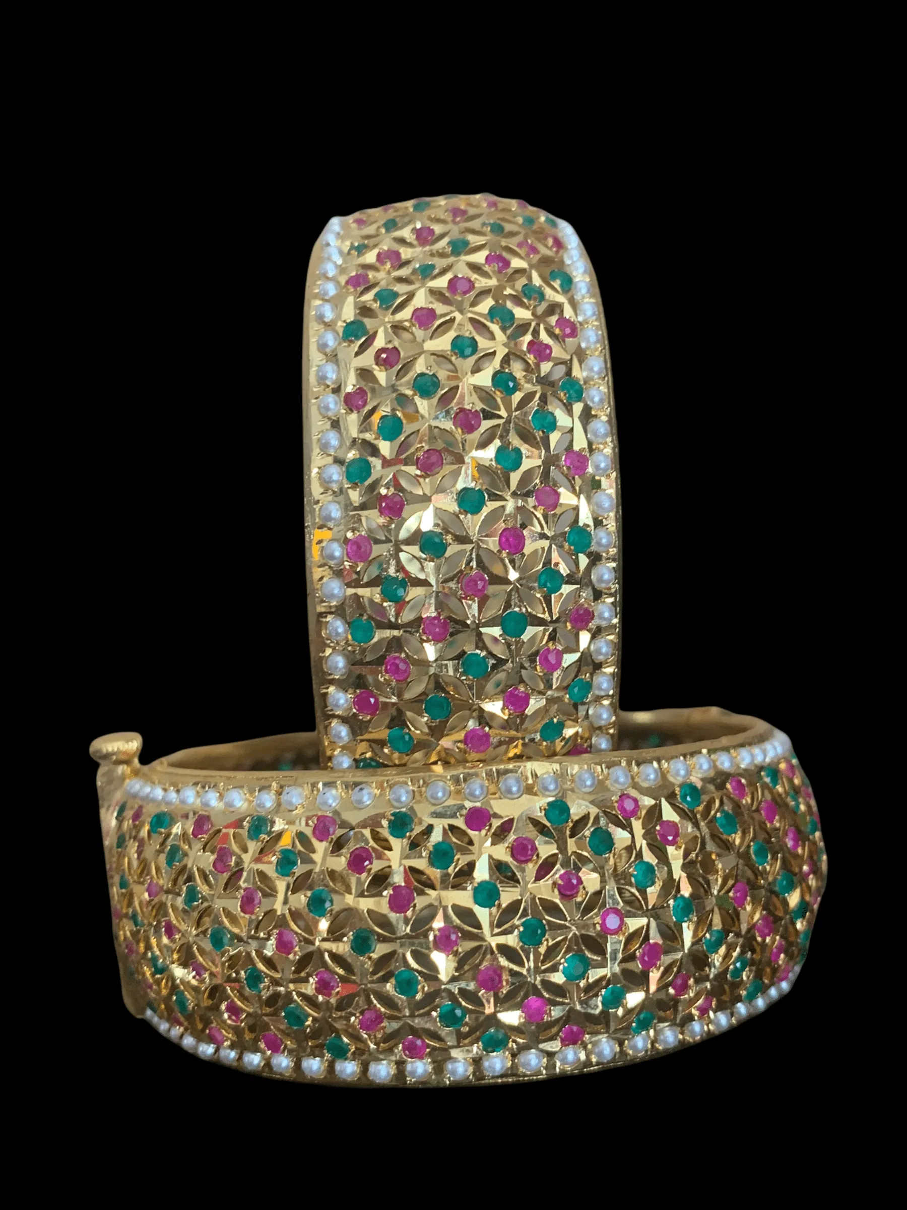 B190 Ruby emerald jadau bangles(SHIPS IN 4 WEEKS)