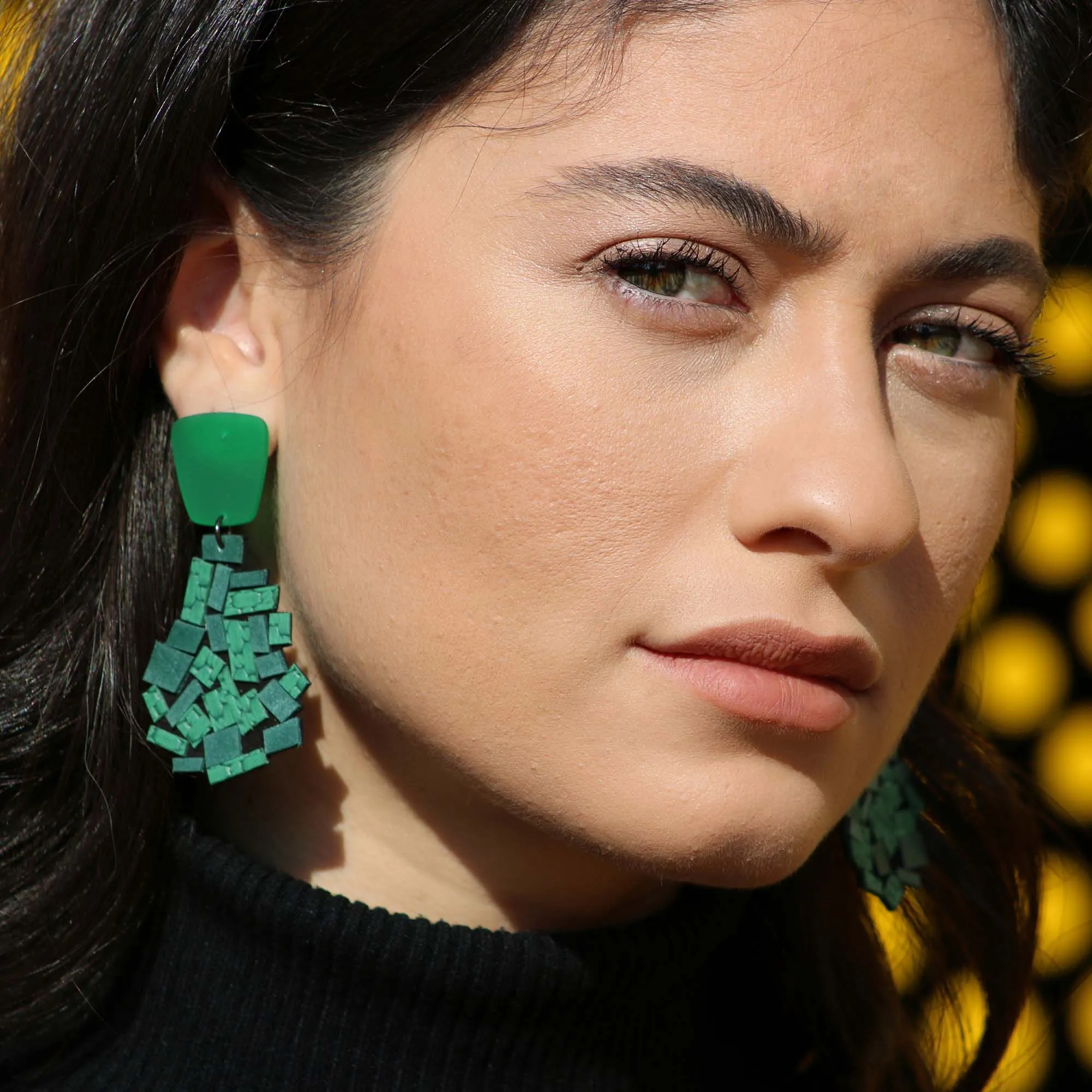 Balagan Green large leather earrings