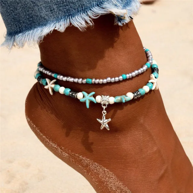 Beach Anklet | Beaded Anklet | Shell Beads Starfish Anklet | Bohemian Anklet | Boho Foot Chain | Women Foot Bracelet | Women Ankle Bracelet