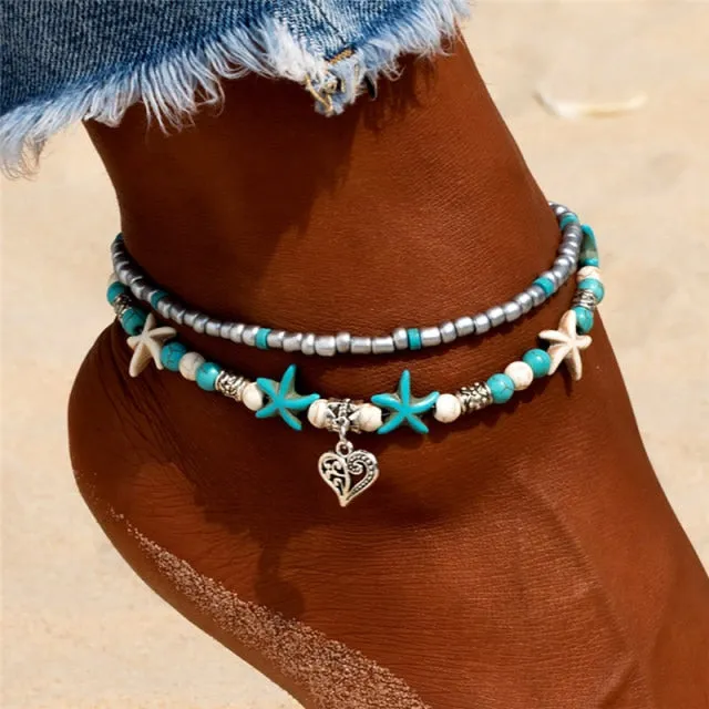 Beach Anklet | Beaded Anklet | Shell Beads Starfish Anklet | Bohemian Anklet | Boho Foot Chain | Women Foot Bracelet | Women Ankle Bracelet