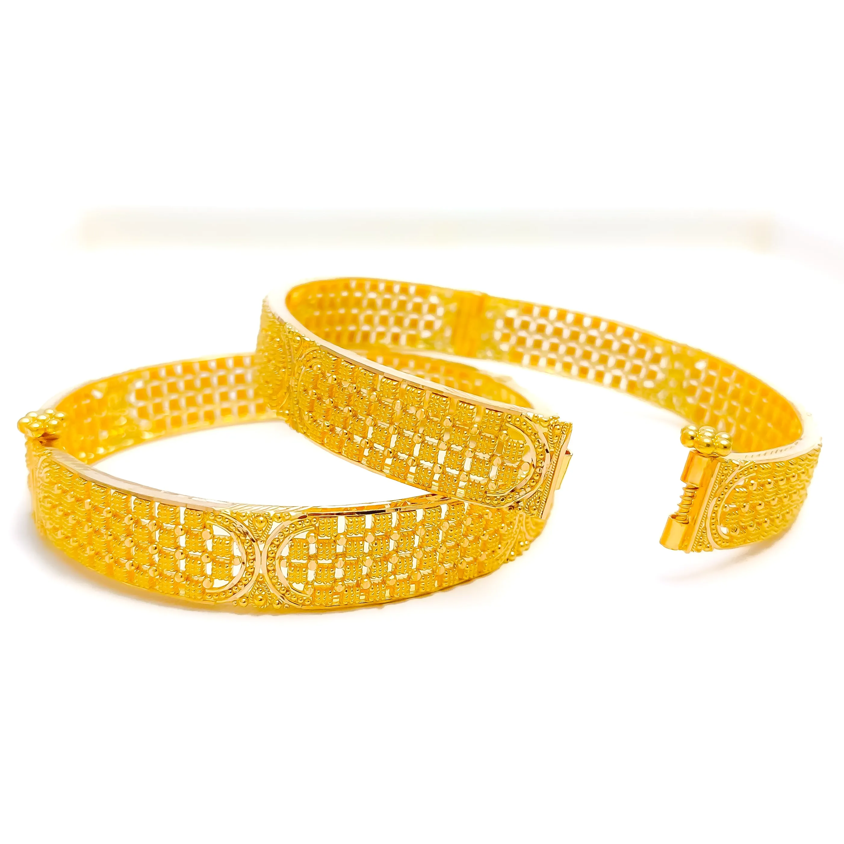 Beautiful Symmetrical Checkered 22k Gold Bangles