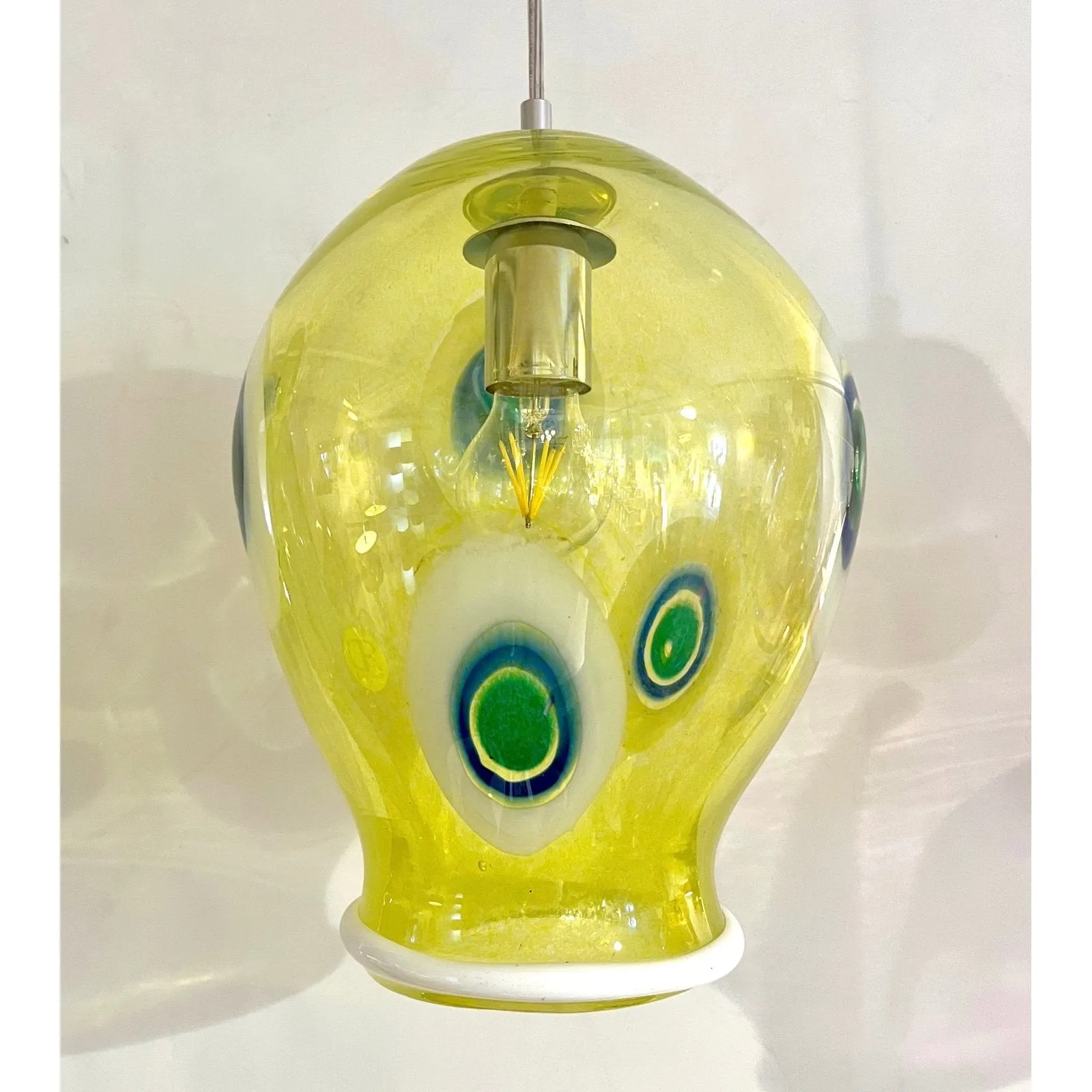 Bespoke Italian Organic Yellow Green White Tulip Murano Glass Pendant Light