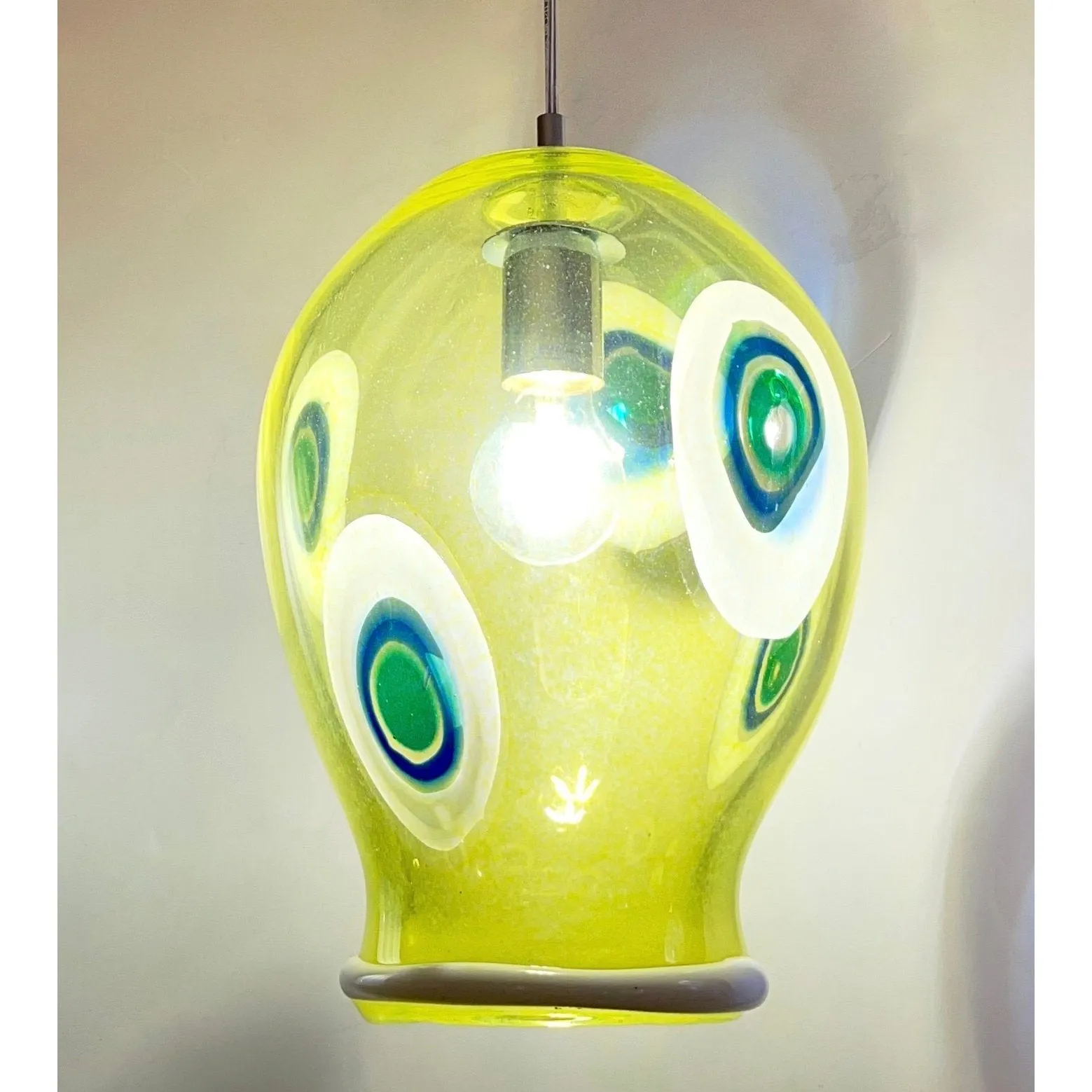 Bespoke Italian Organic Yellow Green White Tulip Murano Glass Pendant Light