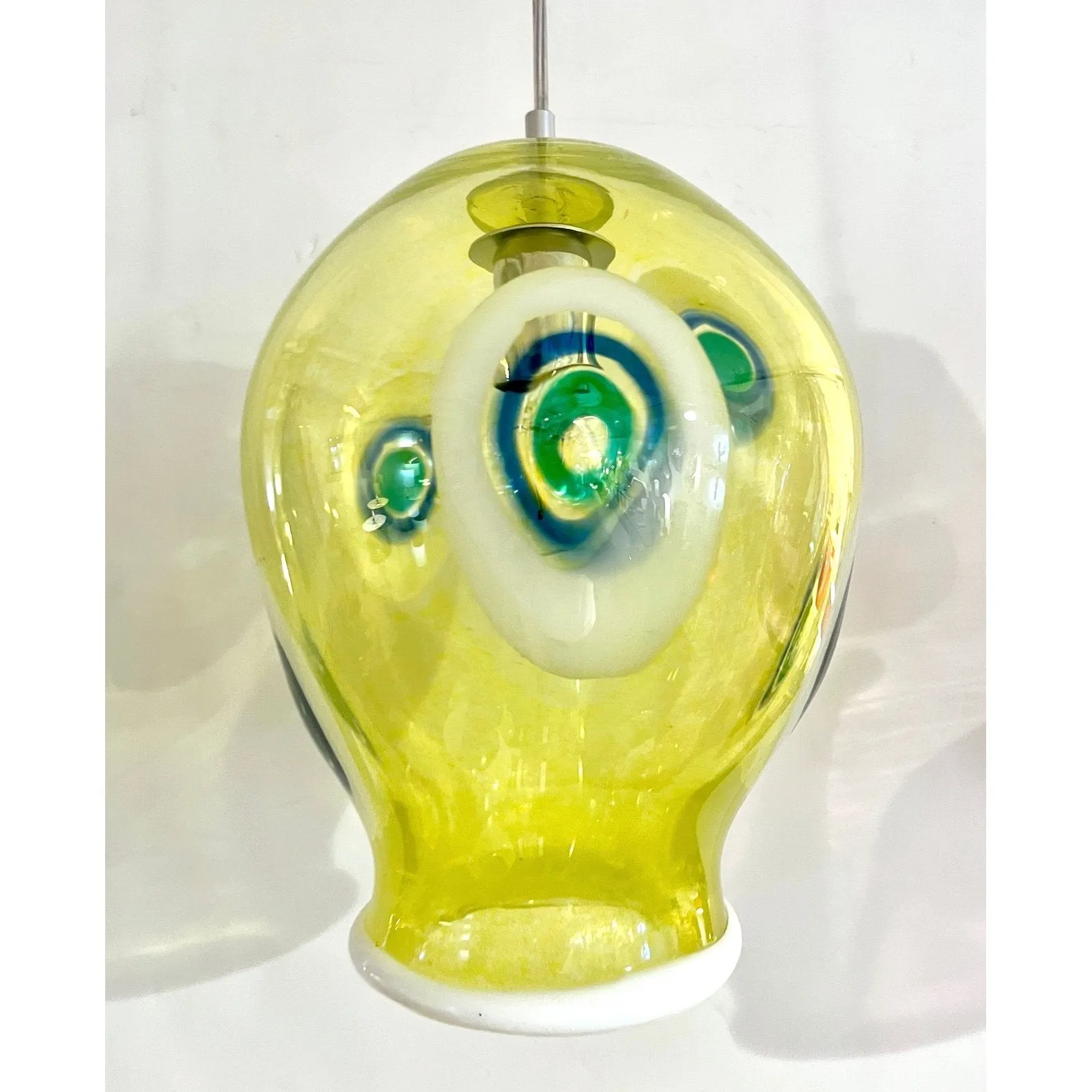 Bespoke Italian Organic Yellow Green White Tulip Murano Glass Pendant Light