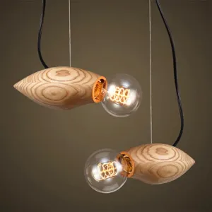 Birdie Pendant Light Kit - Nordic Wood Fixture with Open Bulb Design