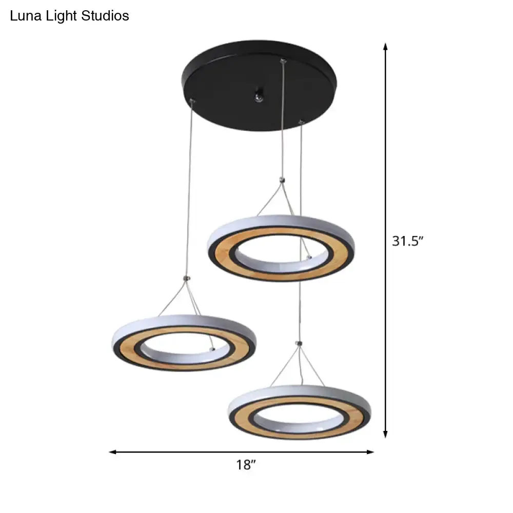 Black Metal Ring LED Ceiling Light Pendant with 3 Modern Style Lights - Ideal for Living Room