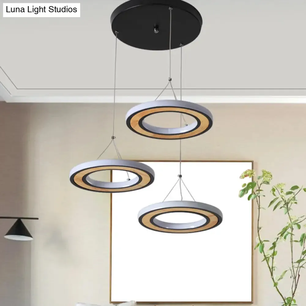 Black Metal Ring LED Ceiling Light Pendant with 3 Modern Style Lights - Ideal for Living Room