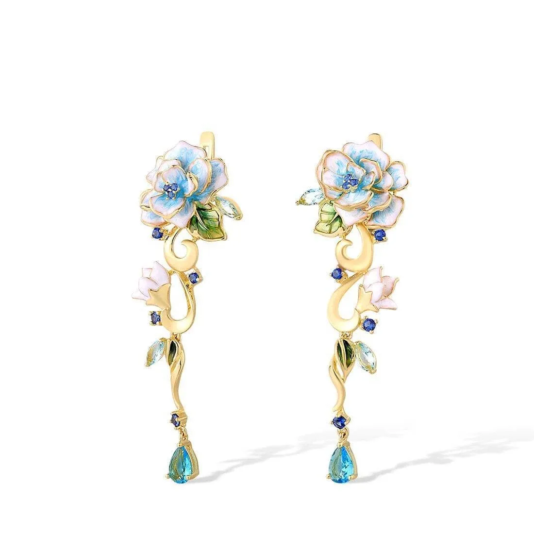 Blooming Enamel Flower Drop Earrings